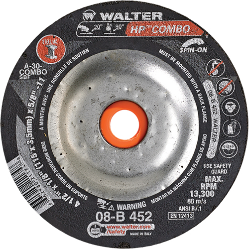 HP Combo Spin-On Combination Wheel, 4-1/2" x 1/8", 5/8"-11 Arbor, Type 27S Absolute Business Supply