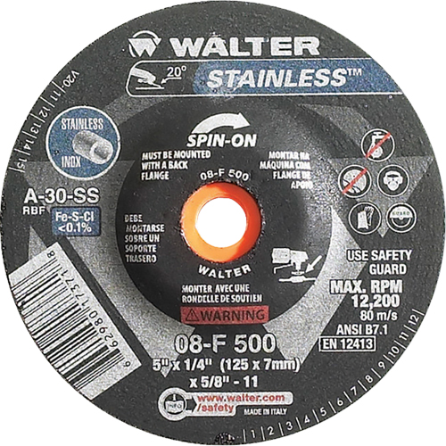 Depressed Centre Grinding Wheels - Stainless Type 27, 5" x 1/4", 5/8"-11 Arbor, Type 27S Absolute Business Supply