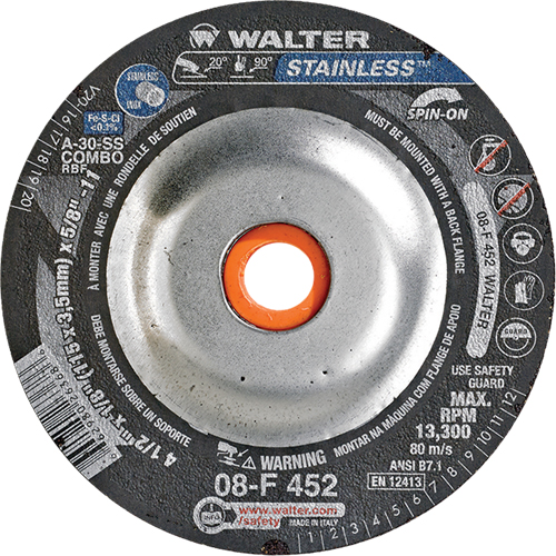 Depressed Centre Grinding Wheels - Stainless Type 27, 4-1/2" x 1/8", 5/8"-11 Arbor, Type 27S Absolute Business Supply