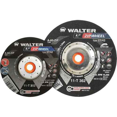 Meules &agrave; tronçonner renforc&eacute;es Zipcut vissables pour scies circulaires, 5" x 7/8", Arbre de 5/8"-11, Type 27, Oxyde d'aluminium, 12 200 Tr/min Absolute Business Supply
