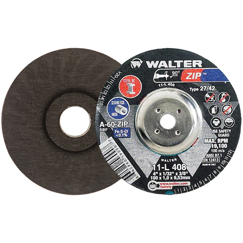 Zip Cutting and Grinding Wheel, 4" x 1/32", 3/8" Arbor, Type 27, 60 Grit, Aluminum Oxide Absolute Business Supply