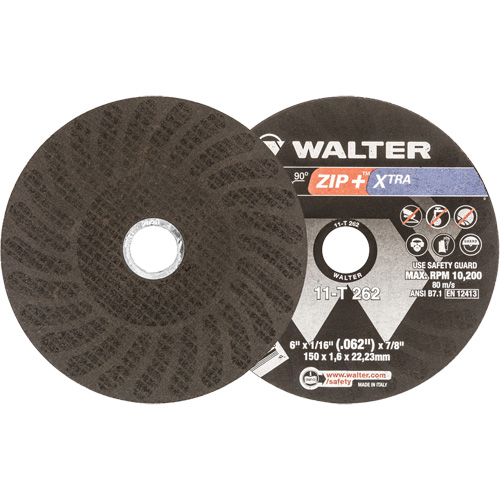 Meules &agrave; tronçonner renforc&eacute;es Zip+ pour meuleuse &agrave; angle droit, 6" x 1/16", Arbre de 7/8", Type 1, Oxyde d'aluminium, 10 200 Tr/min Absolute Business Supply