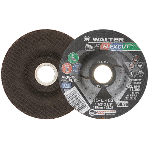 FLEXCUT Grinding Wheel, 4-1/2", 36 Grit, Aluminum Oxide, 7/8", 13300 RPM, Type 29 Absolute Business Supply