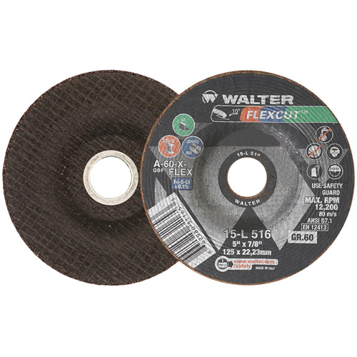 FLEXCUT Grinding Wheel, 5", 60 Grit, Aluminum Oxide, 7/8", 12200 RPM, Type 29 Absolute Business Supply