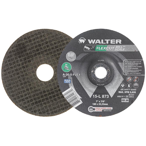 FLEXCUT MILL SCALE Grinding Wheel, 7", 36 Grit, Aluminum Oxide, 7/8", 8600 RPM, Type 29 Absolute Business Supply