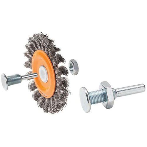 Reversible Mounted Knot-Twisted Wire Wheel, 3" Dia., 0.0118" Fill, 1/2" Arbor, Steel Absolute Business Supply