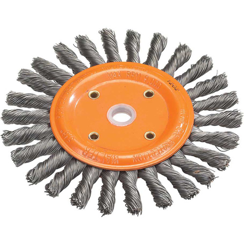Disque &agrave; fils nou&eacute;s torsad&eacute;s d'&eacute;tabli, Dia. 8", Fils 0,0118", Arbre 5/8", Acier Absolute Business Supply