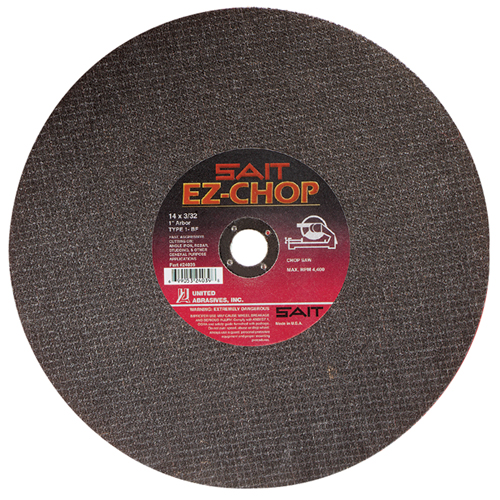 EZ-Chop&reg; Chop Saw Wheel, 14" x 3/32", 1" Arbor, Type 1, Aluminum Oxide, 4400 RPM Absolute Business Supply