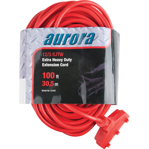 Vinyl Extension Cord, Outdoor, SJTW, 12/3 AWG, 15 A, 3 Outlet(s), 100' Absolute Business Supply