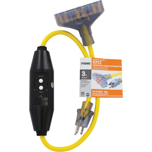 Shocksafe&reg; GFCI Triple Tap Adapter, 125 V, 15 A, 3' Cord Absolute Business Supply