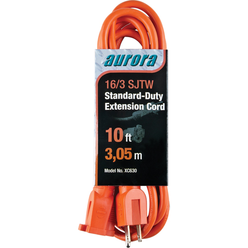 Extension Cord, Indoor/Outdoor, SJTW, 16/3 AWG, 13 A, 10' Absolute Business Supply