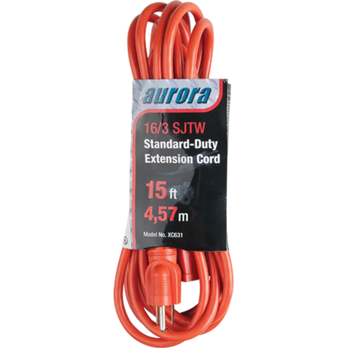 Extension Cord, Indoor/Outdoor, SJTW, 16/3 AWG, 13 A, 15' Absolute Business Supply