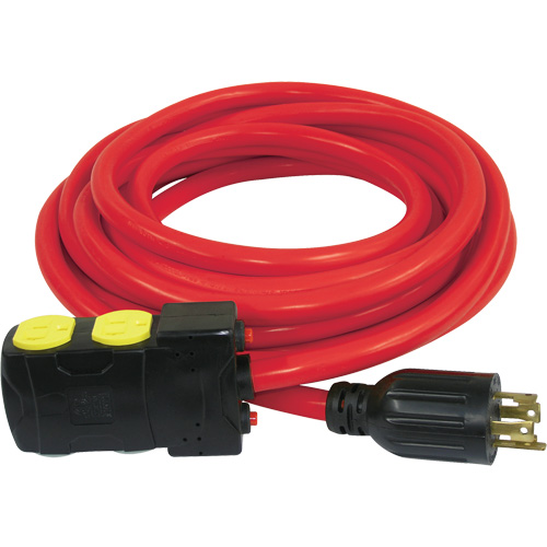 Generator Extension Cord with Resets, SJTW, 10 AWG, 20 A, 4 Outlet(s), 25' Absolute Business Supply