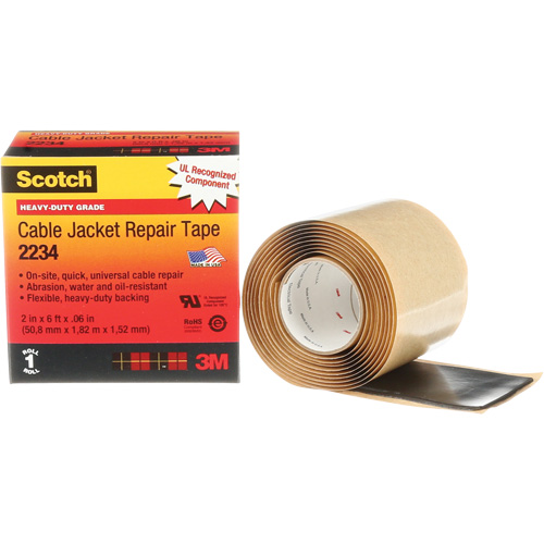 Scotch&reg; Cable Jacket Repair Tape, 51 mm (2") x 1.8 m (6'), Black, 60 mils Absolute Business Supply