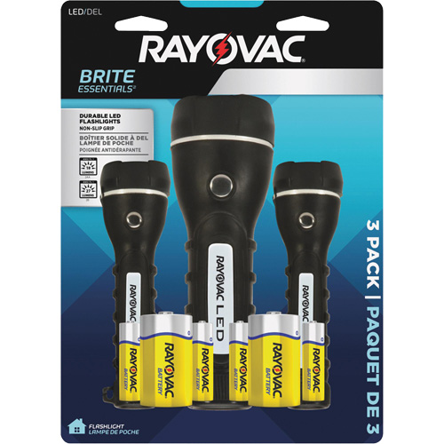 Ensemble de lampes de poche robustes caoutchout&eacute;es Brite Essentials, DEL, 40/26 lumens, Piles D/AA Absolute Business Supply