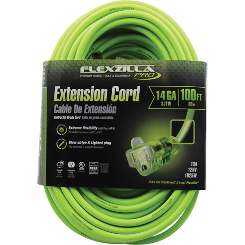 Cordon rallonge industriel Flexzilla Pro, Toutes saisons, SJTW, AWG 14/3, 15 A, 100' Absolute Business Supply
