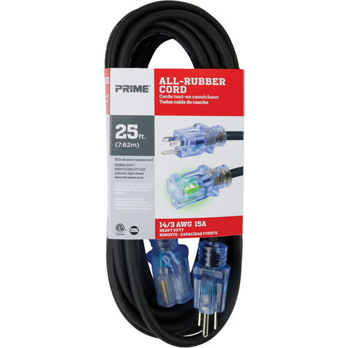 All-Rubber Extension Cord, Outdoor, SJOOW, 14/3 AWG, 15 A, 25' Absolute Business Supply