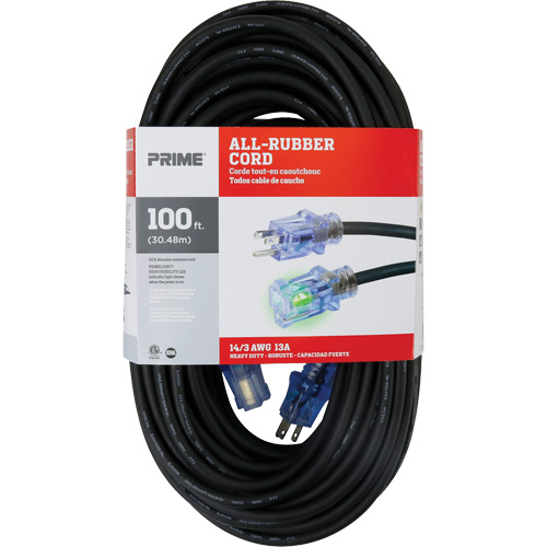 All-Rubber Extension Cord, Outdoor, SJOOW, 14/3 AWG, 15 A, 100' Absolute Business Supply