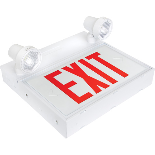 Exit Sign with Security Lights, LED, Battery Operated/Hardwired, 12-1/10" L x 11" W, English Absolute Business Supply
