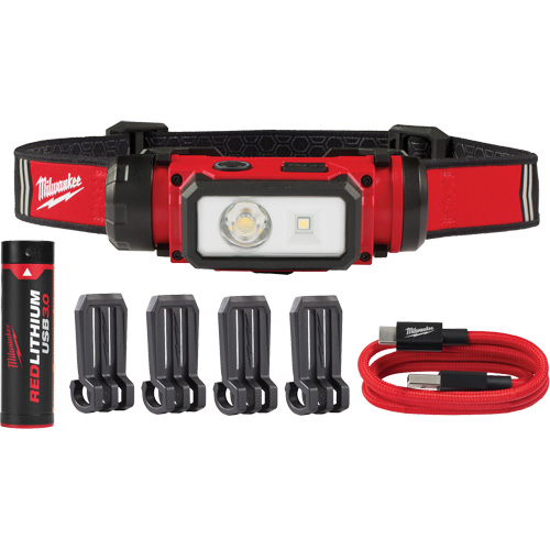 REDLITHIUM USB Hardhat Headlamp, LED, 600 Lumens, 5 Hrs. Run Time, Rechargeable Batteries Absolute Business Supply