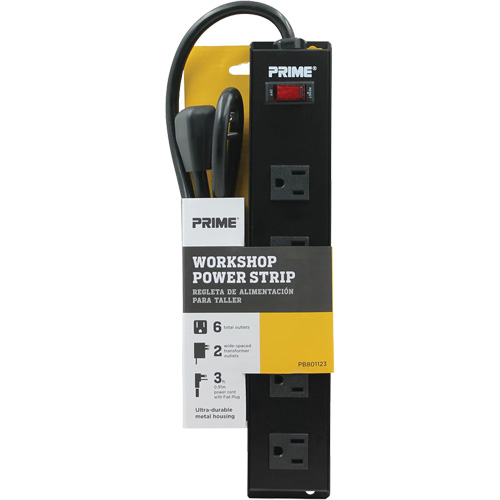 Metal Workshop Power Strip, 6 Outlet(s), 3', 15 A, 1875 W, 125 V Absolute Business Supply
