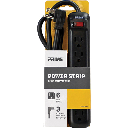 Power Strip, 6 Outlet(s), 3', 15 A, 1875 W, 125 V Absolute Business Supply