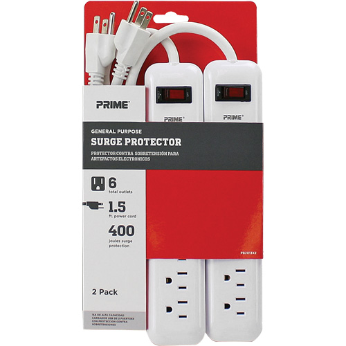 Surge Protector 2-Pack, 6 Outlets, 400 J, 1875 W, 1.5' Cord Absolute Business Supply