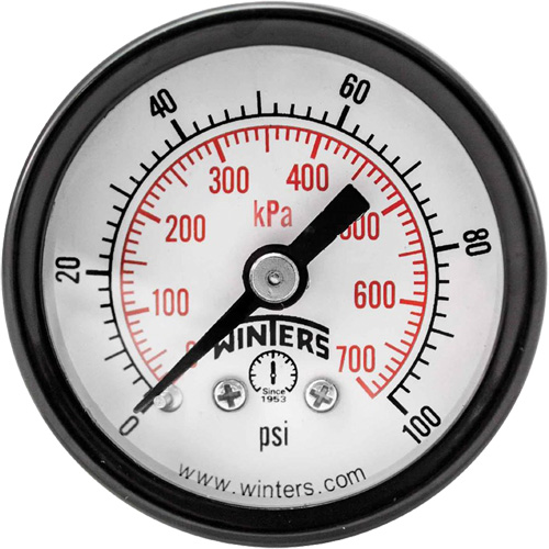 Manom&egrave;tre &eacute;conomique,  1-1/2", 0 - 100 psi, Fixation arri&egrave;re, Analogique Absolute Business Supply
