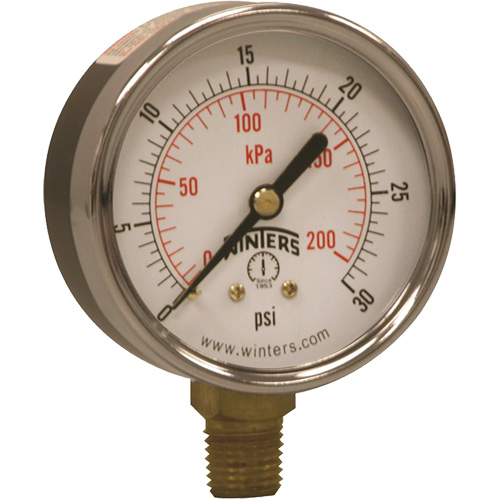 Manom&egrave;tre &eacute;conomique,  2-1/2", 0 - 30 psi, Fixation inf&eacute;rieure, Analogique Absolute Business Supply