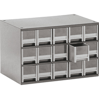 Modular Parts Cabinets, Steel, 15 Drawers, 17" x 10-9/16" x 3-1/16", Grey Absolute Business Supply