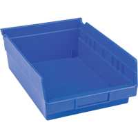 Plastic Shelf Bins, 8-3/8" W x 4" H x 11-5/8" D, Blue, 15 lbs. Capacity Absolute Business Supply