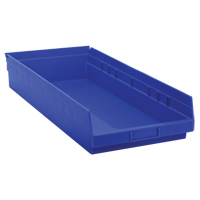 Shelf Bins, 11-1/8" W x 4" H x 23-5/8" D, Blue, 50 lbs. Capacity Absolute Business Supply