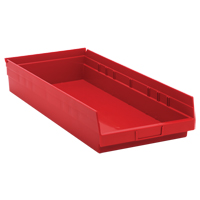 Shelf Bins, 11-1/8" W x 4" H x 23-5/8" D, Red, 50 lbs. Capacity Absolute Business Supply
