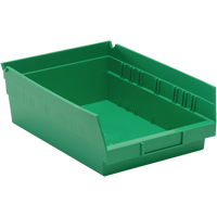 Shelf Bins, 8-3/8" W x 4" H x 11-5/8" D, Green, 30 lbs. Capacity Absolute Business Supply