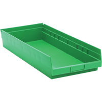 Shelf Bins, 11-1/8" W x 4" H x 23-5/8" D, Green, 50 lbs. Capacity Absolute Business Supply