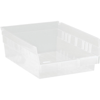 Shelf Bins, 8-3/8" W x 4" H x 11-5/8" D, Clear, 30 lbs. Capacity Absolute Business Supply
