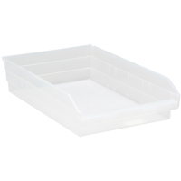 Shelf Bins, 11-1/8" W x 4" H x 17-7/8" D, Clear, 40 lbs. Capacity Absolute Business Supply