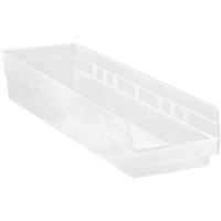 Shelf Bins, 6-5/8" W x 4" H x 23-5/8" D, Clear, 50 lbs. Capacity Absolute Business Supply