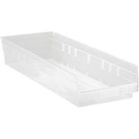 Shelf Bins, 8-3/8" W x 4" H x 23-5/8" D, Clear, 50 lbs. Capacity Absolute Business Supply