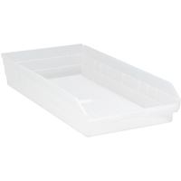 Shelf Bins, 11-1/8" W x 4" H x 23-5/8" D, Clear, 50 lbs. Capacity Absolute Business Supply