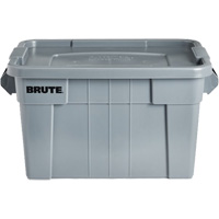 Brute Storage Tote with Lid, 27.88” D x 17.38” W x 15.13” H, 160 lbs. Capacity, Grey Absolute Business Supply