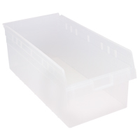 Store-Max Shelf Bins, 11-1/8" W x 8" H x 23-5/8" D, Clear, 68 lbs. Capacity Absolute Business Supply