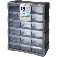 Drawer Cabinet, Plastic, 18 Drawers, 15" x 6-1/4" x 18-3/4", Black Absolute Business Supply