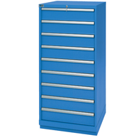 Drawer Cabinets, 9 Drawers, 28-1/4" W x 28-1/2" D x 59-1/2" H, Bright blue Absolute Business Supply