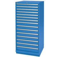 Drawer Cabinets, 15 Drawers, 28-1/4" W x 28-1/2" D x 59-1/2" H, Bright blue Absolute Business Supply