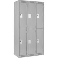 Clean Line Lockers, 2 -tier, Bank of 3, 36" x 18" x 72", Steel, Grey, Rivet (Assembled) Absolute Business Supply