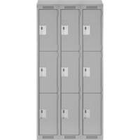 Clean Line Lockers, 3 -tier, Bank of 3, 36" x 18" x 78", Steel, Grey, Rivet (Assembled) Absolute Business Supply