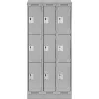 Clean Line Lockers, 3 -tier, Bank of 3, 36" x 18" x 82", Steel, Grey, Rivet (Assembled) Absolute Business Supply