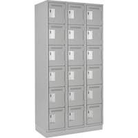 Clean Line Lockerette, 6 -tier, Bank of 3, 36" x 18" x 76", Steel, Grey, Rivet (Assembled) Absolute Business Supply