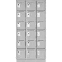 Clean Line Lockerette, 6 -tier, Bank of 3, 36" x 18" x 76", Steel, Grey, Rivet (Assembled) Absolute Business Supply
